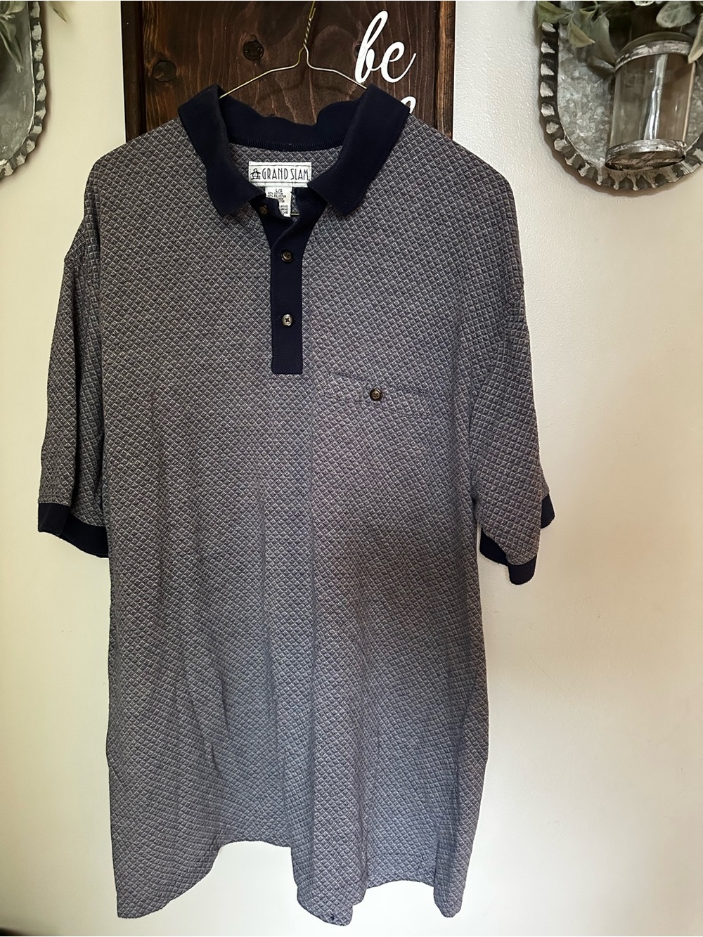 Grand Slam Men’s Polo Shirt in Gray with Navy Trim